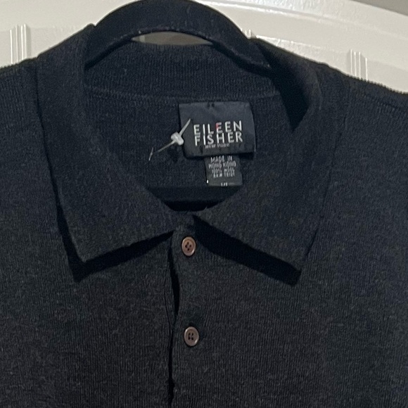 NWOT Eileen Fisher New York Mens 100% Wool Long Sleeve Collared Sweater Black XL - Picture 2 of 7